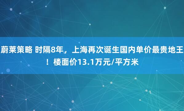 蔚莱策略 时隔8年，上海再次诞生国内单价最贵地王！楼面价13.1万元/平方米
